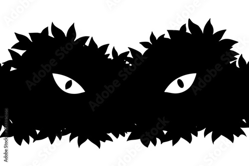 Eyes lurking behind foliage plant shadow silhouette vector illustration