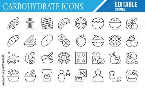 Collection of Carbohydrate Food Icons for Meal Planning and Nutritional Design