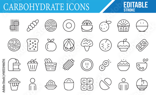 Editable Carbohydrate, Healthy Food, and Snack Icons for Nutritional Content