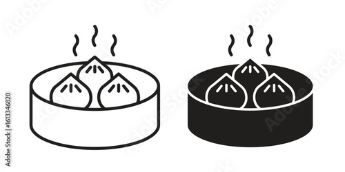Xiao long bao icon vector in thin line and flat style with editable stroke