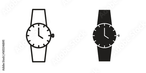 Wristwatch icon vector in thin line and flat style with editable stroke