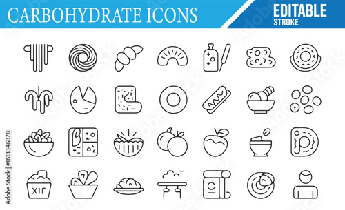 Collection of Food Icons Representing Carbs for Diet and Nutritional Illustrations