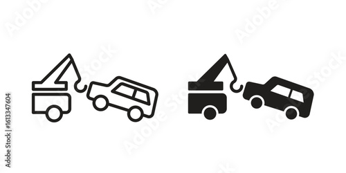 Towed car icon vector in thin line and flat style with editable stroke