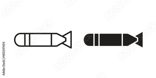 Torpedo icon vector in thin line and flat style with editable stroke