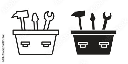 Toolbox icon vector in thin line and flat style with editable stroke