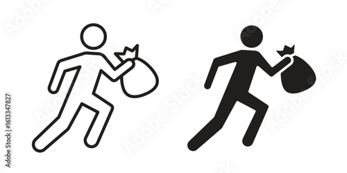 Thief icon vector in thin line and flat style with editable stroke