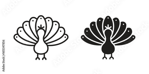 Thanksgiving peacock icon vector in thin line and flat style with editable stroke