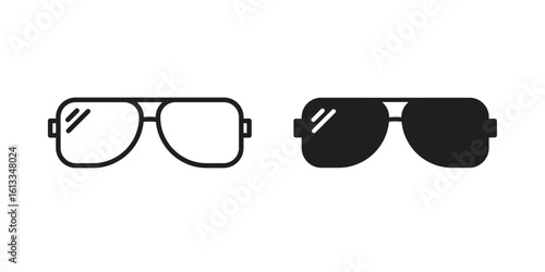 Sun glasses icon vector in thin line and flat style with editable stroke