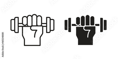 Strength training icon vector in thin line and flat style with editable stroke