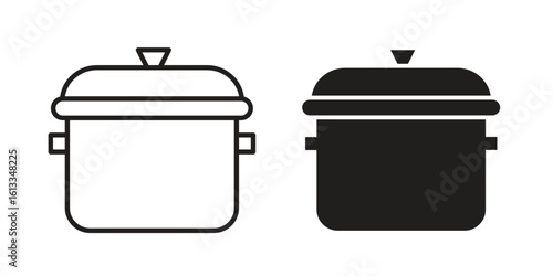Stew pot icon vector in thin line and flat style with editable stroke
