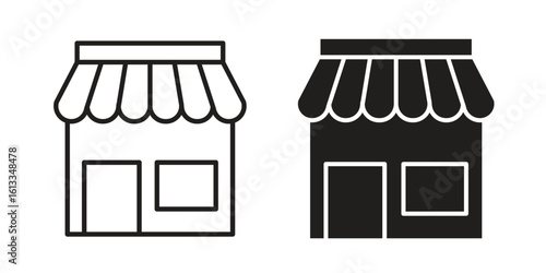 Shop icon vector in thin line and flat style with editable stroke