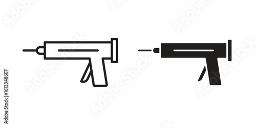 Sealant gun icon vector in thin line and flat style with editable stroke