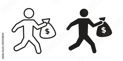 Robbery icon vector in thin line and flat style with editable stroke