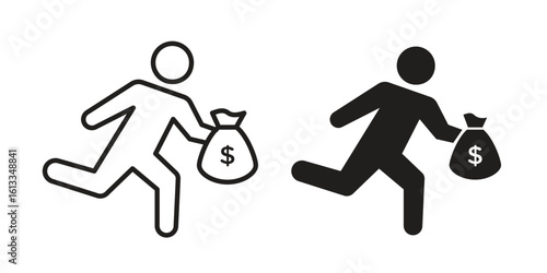 Robbery icon vector in thin line and flat style with editable stroke