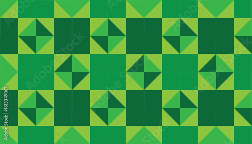 Green abstract geometric pattern inspired by patchwork or mosaic tiling