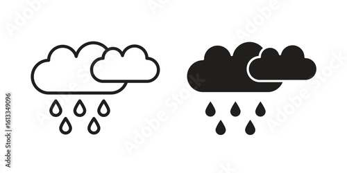 Raining icon vector in thin line and flat style with editable stroke