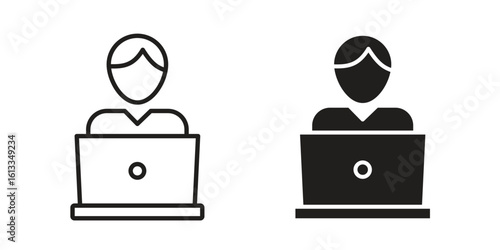 Programmer icon vector in thin line and flat style with editable stroke