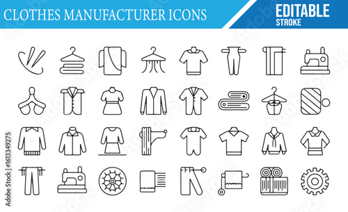 Collection of Clothes Manufacturer and Sewing Icons for Apparel Design