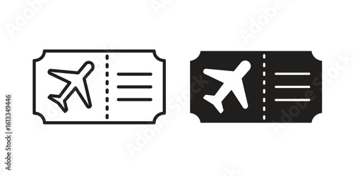 Plane Ticket icon vector in thin line and flat style with editable stroke