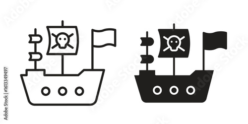 Pirate ship icon vector in thin line and flat style with editable stroke