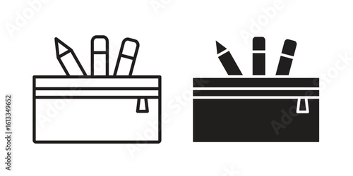 Pencil case icon vector in thin line and flat style with editable stroke