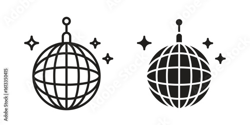 Mirror ball icon vector in thin line and flat style with editable stroke
