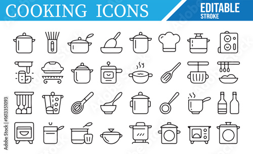 Editable Cooking and Kitchen Icons for Culinary Design and Recipe Illustration