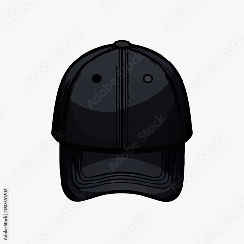 Black baseball cap illustration on white background

