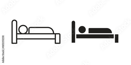 Laying in bed icon vector in thin line and flat style with editable stroke