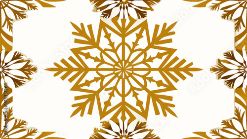 snowflake pattern ornament golden color isolated white background for wallpaper the bedroom, patterned fills, webs pages, surface textures, book covers, snowflake shape, gold - metal, white background