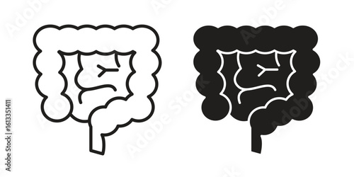 Large intestine icon vector in thin line and flat style with editable stroke