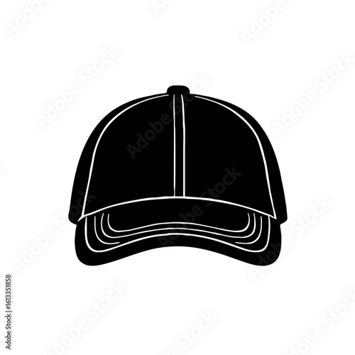 Black baseball cap illustration on white background

