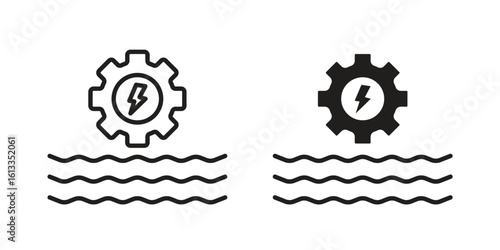 Hydraulic energy icon vector in thin line and flat style with editable stroke