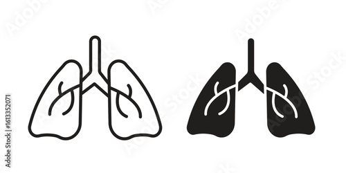 Human lungs icon vector in thin line and flat style with editable stroke