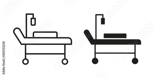 Hospital bed icon vector in thin line and flat style with editable stroke