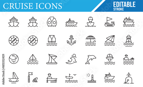 Editable Icons for Nautical, Cruise, and Seaside Travel Designs

