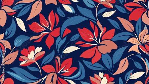 vector seamless floral pattern fabric background texture dark red blue colors for decorative backdrops can be used wallpaper, pattern fills, web pages, surface textures, 