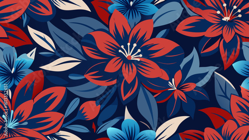 vector seamless floral pattern fabric background texture dark red blue colors for decorative backdrops can be used wallpaper, pattern fills, web pages, surface textures, 
