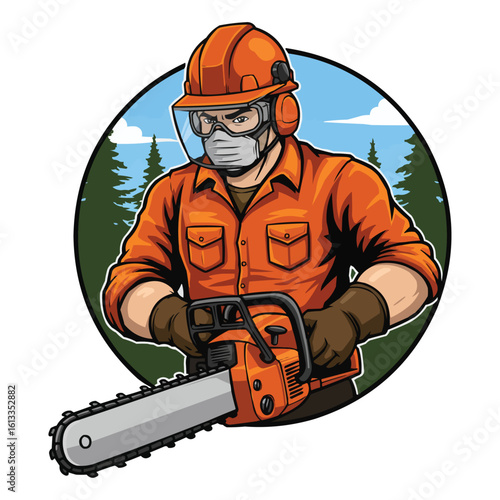 Lumberjack with Chainsaw logo