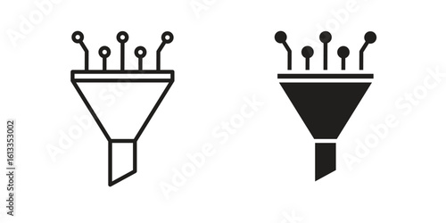 Funneling data icon vector in thin line and flat style with editable stroke