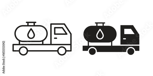 Fuel truck icon vector in thin line and flat style with editable stroke
