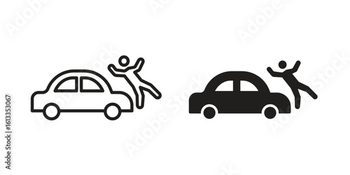 Frontal crash icon vector in thin line and flat style with editable stroke