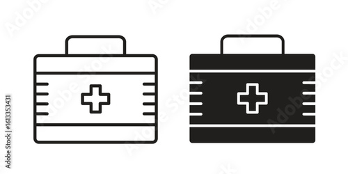 First aid kit icon vector in thin line and flat style with editable stroke