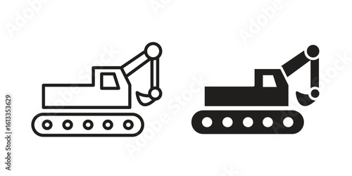 Excavator icon vector in thin line and flat style with editable stroke