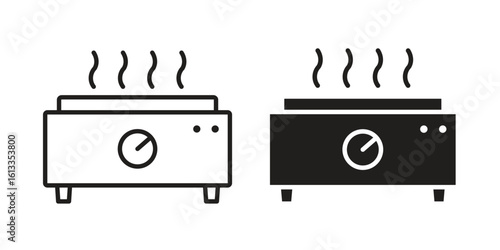 Electric hot plate icon vector in thin line and flat style with editable stroke