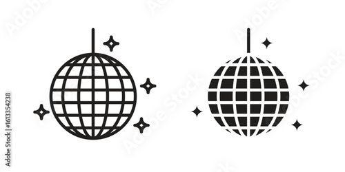 Disco ball icon vector in thin line and flat style with editable stroke