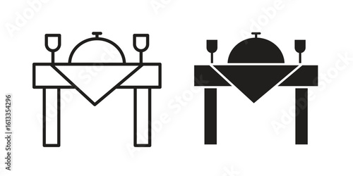 Dining table icon vector in thin line and flat style with editable stroke