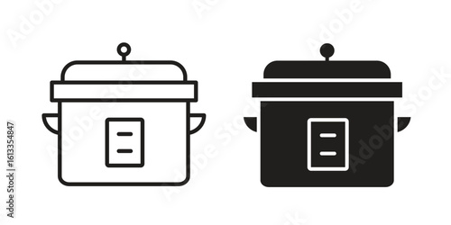 Crock pot icon vector in thin line and flat style with editable stroke