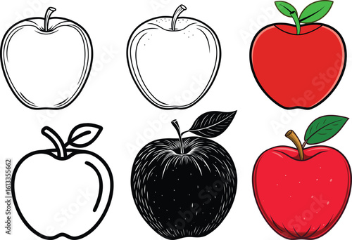 apple vector bundle with 6 sets in various styles vector illustration eps