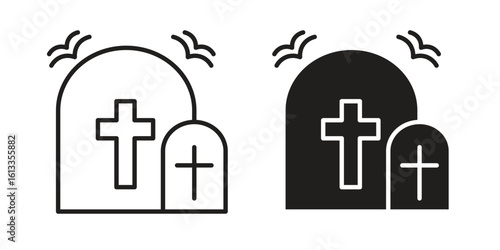 Cemetery icon vector in thin line and flat style with editable stroke